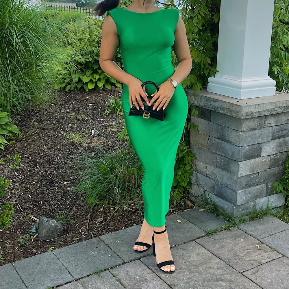 Backless Green Midi Dress